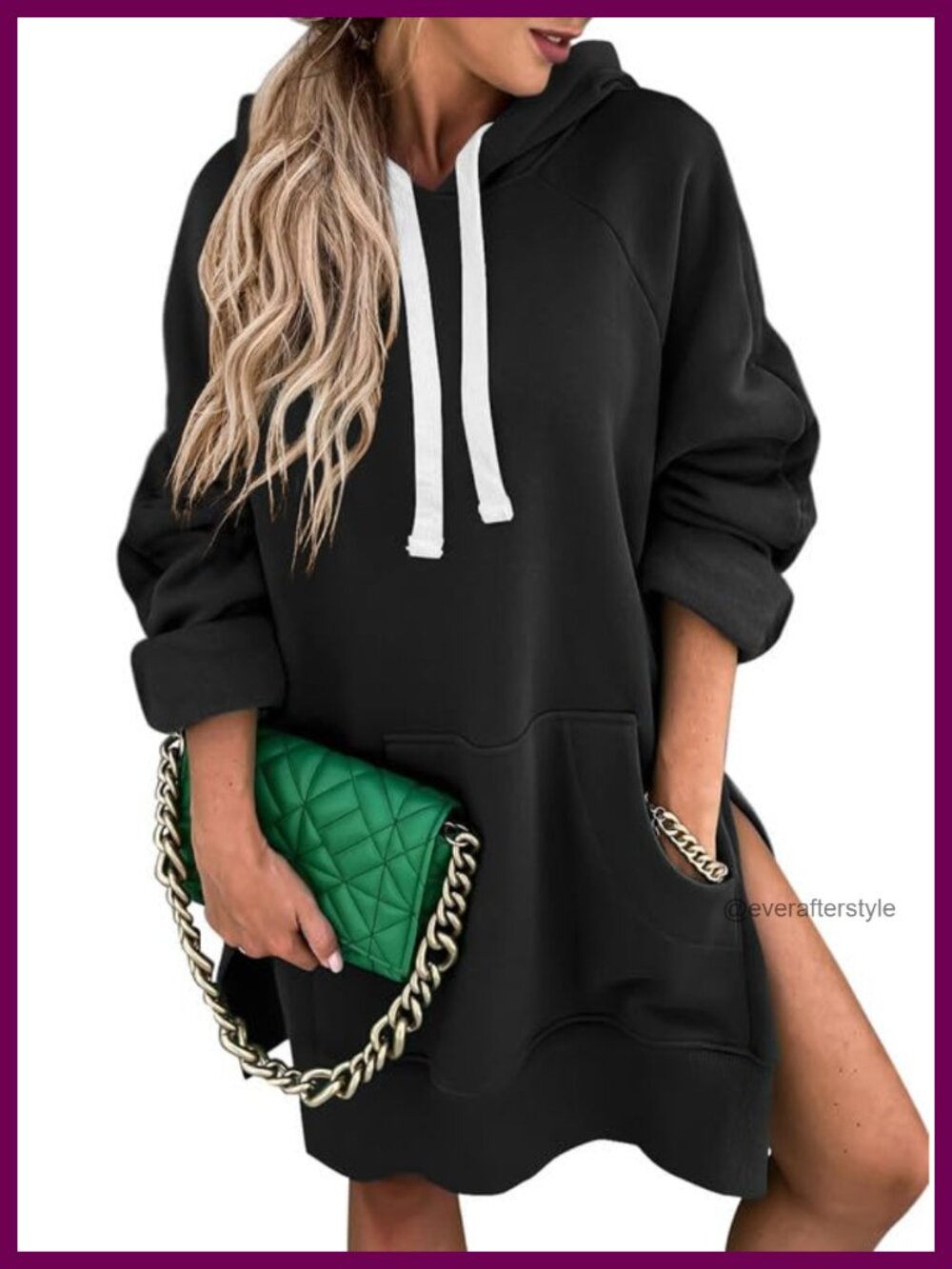 Oversized Hoodie Dress with Kangaroo Pocket and Split Hem